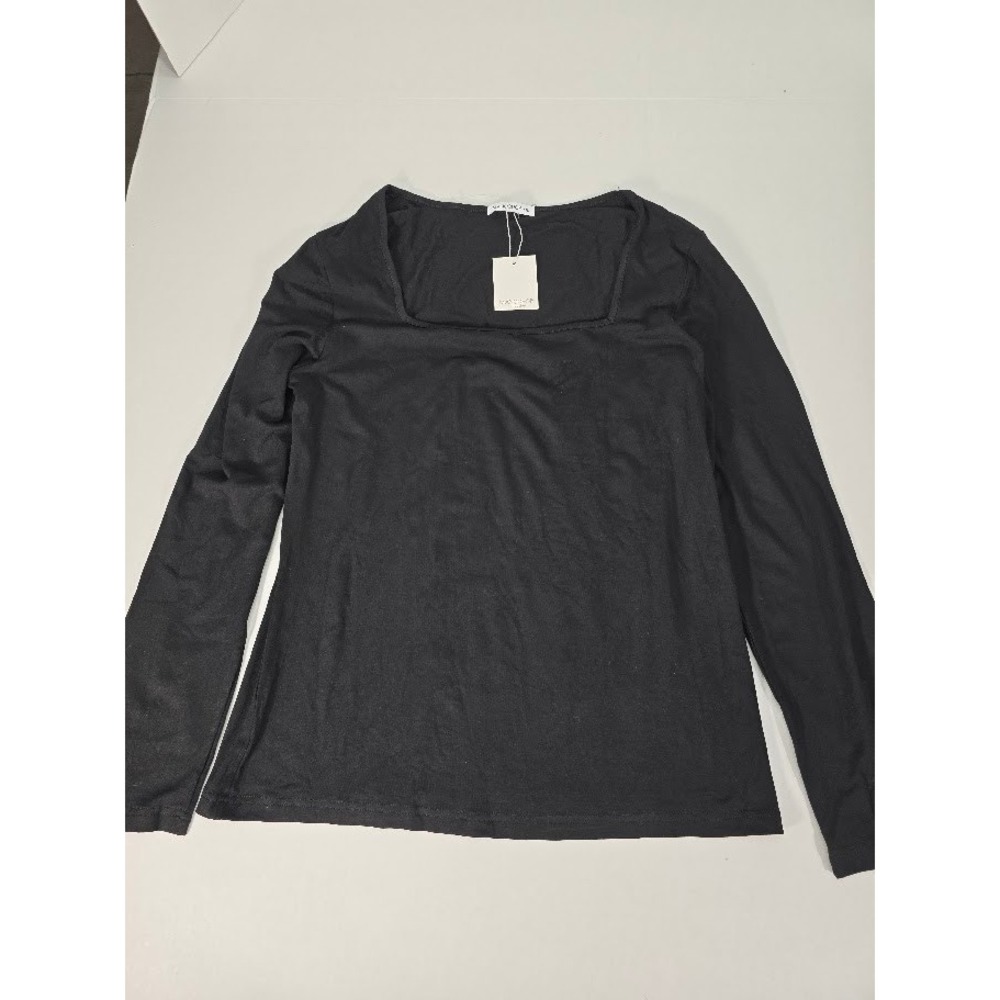 NWT MANGOPOP Collection XXL Black Long Sleeve Square Neck‎ Top Blouse